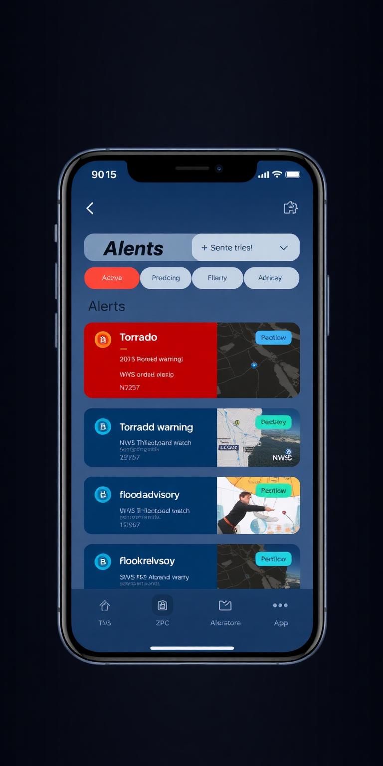 Tiah Alerts screen with active, predicted, and past tabs
