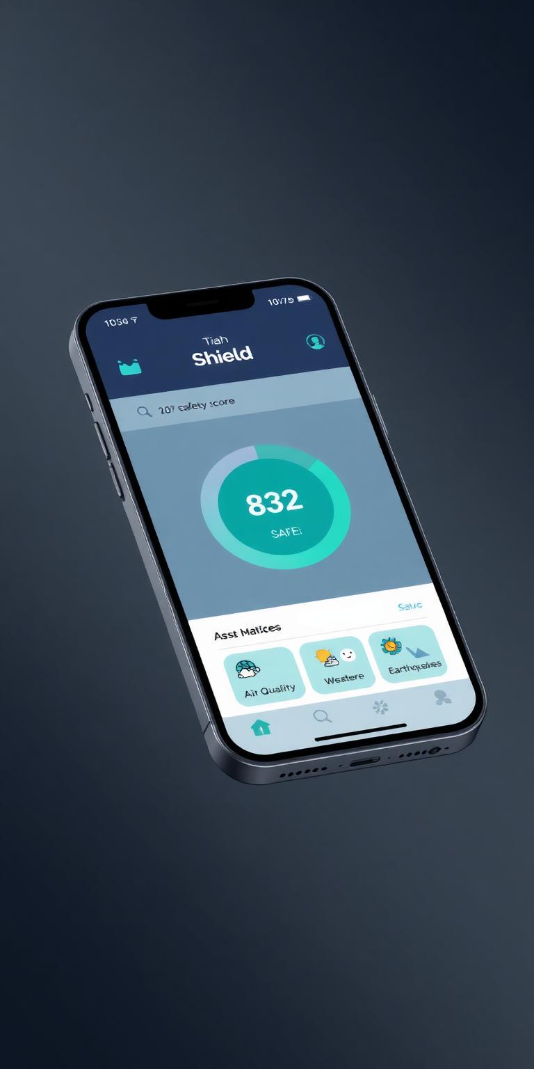 Tiah Shield dashboard showing a 0-100 safety score